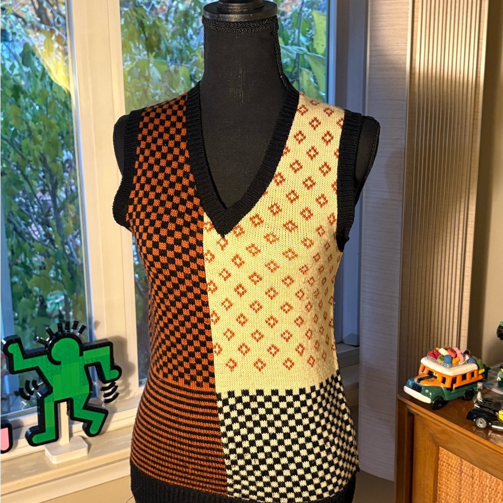Checkered Patchwork Knit Vest